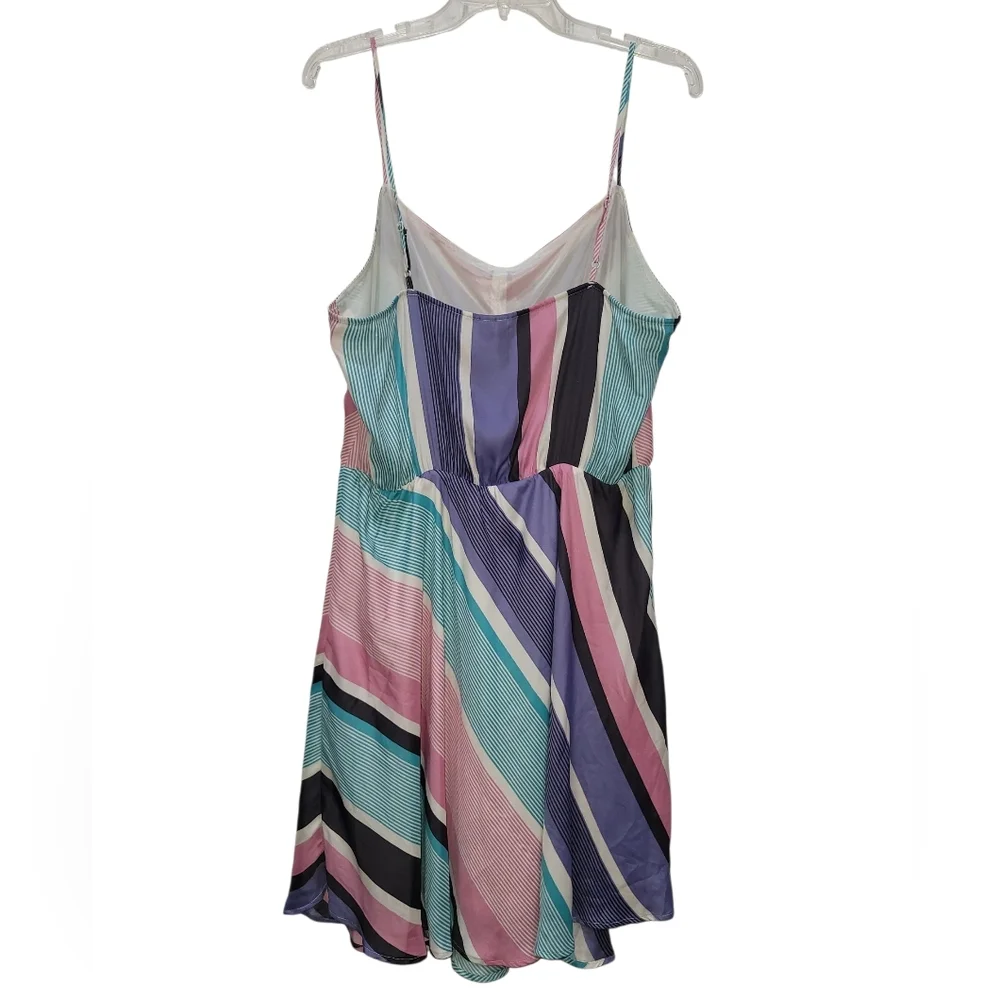 Sz 16 LAUREN CONRAD Spaghetti Strap Multicolor Striped Summer Midi Dress - Picture 3 of 5